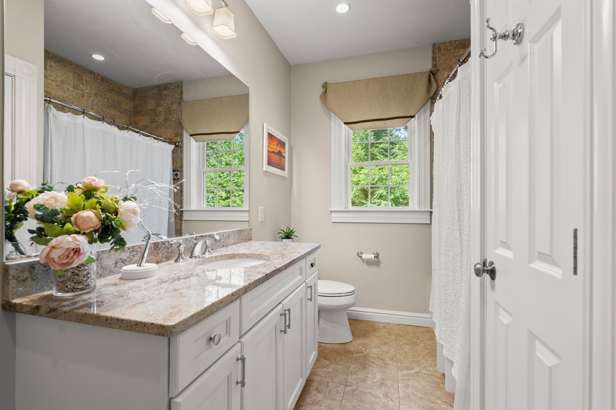 491 Pine Street Bridgewater, MA 02324 - Photo 10 of 18 a bathroom with a granite countertop sink mirror vanity and toilet