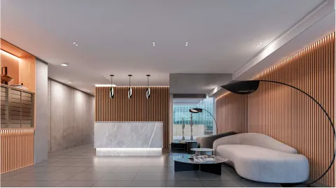 a terrace with a city view