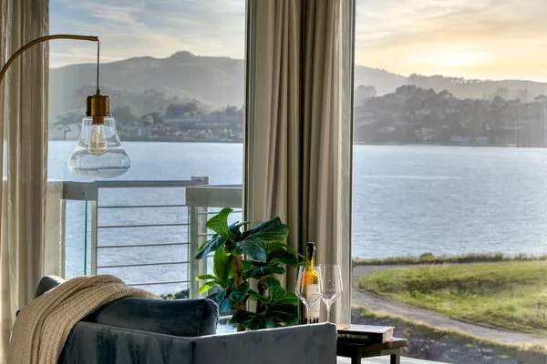 a view of balcony with a potted plant