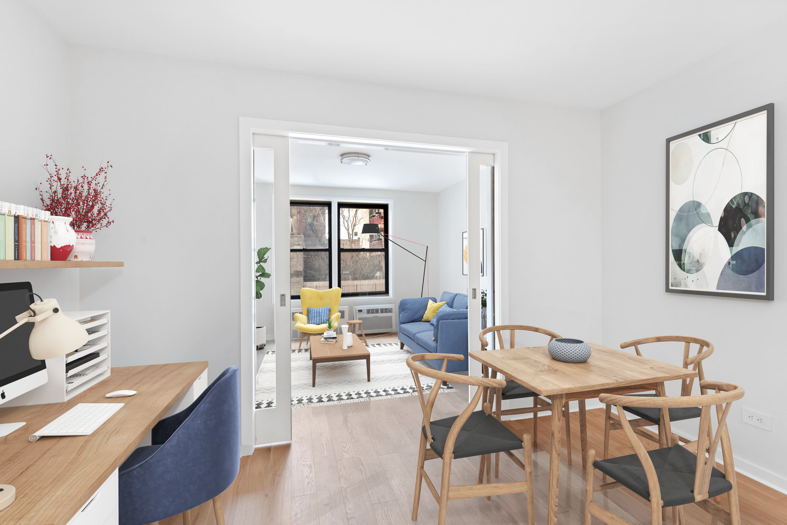 165 Christopher Street, Unit 1DD Manhattan, NY 10014 - Photo 1 of 14 a workspace with furniture and window