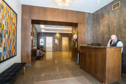 a city view with tall buildings