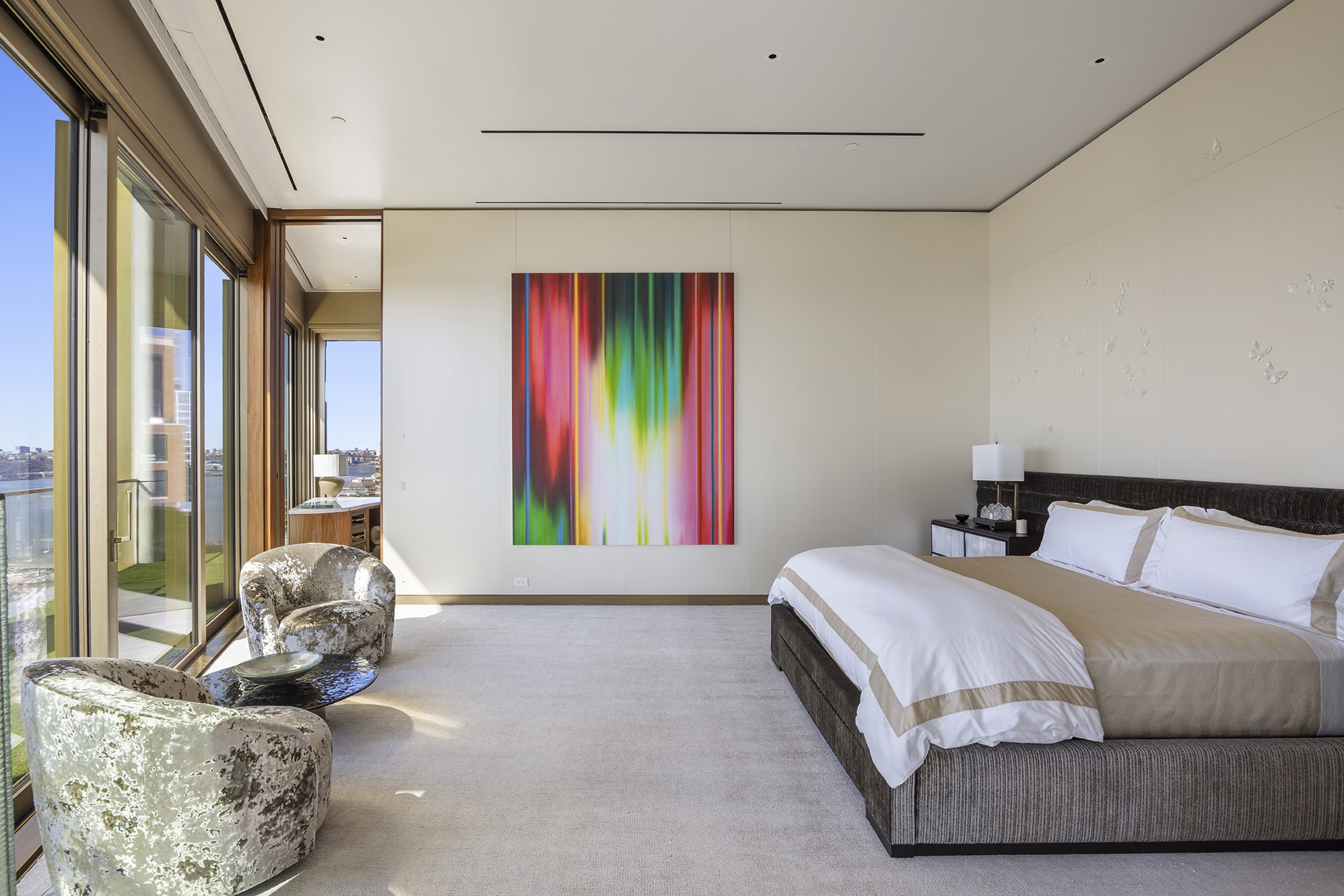 551 West 21st Street, Unit PH Manhattan, NY 10011 - Photo 20 of 51 a bedroom with a bed and glass window