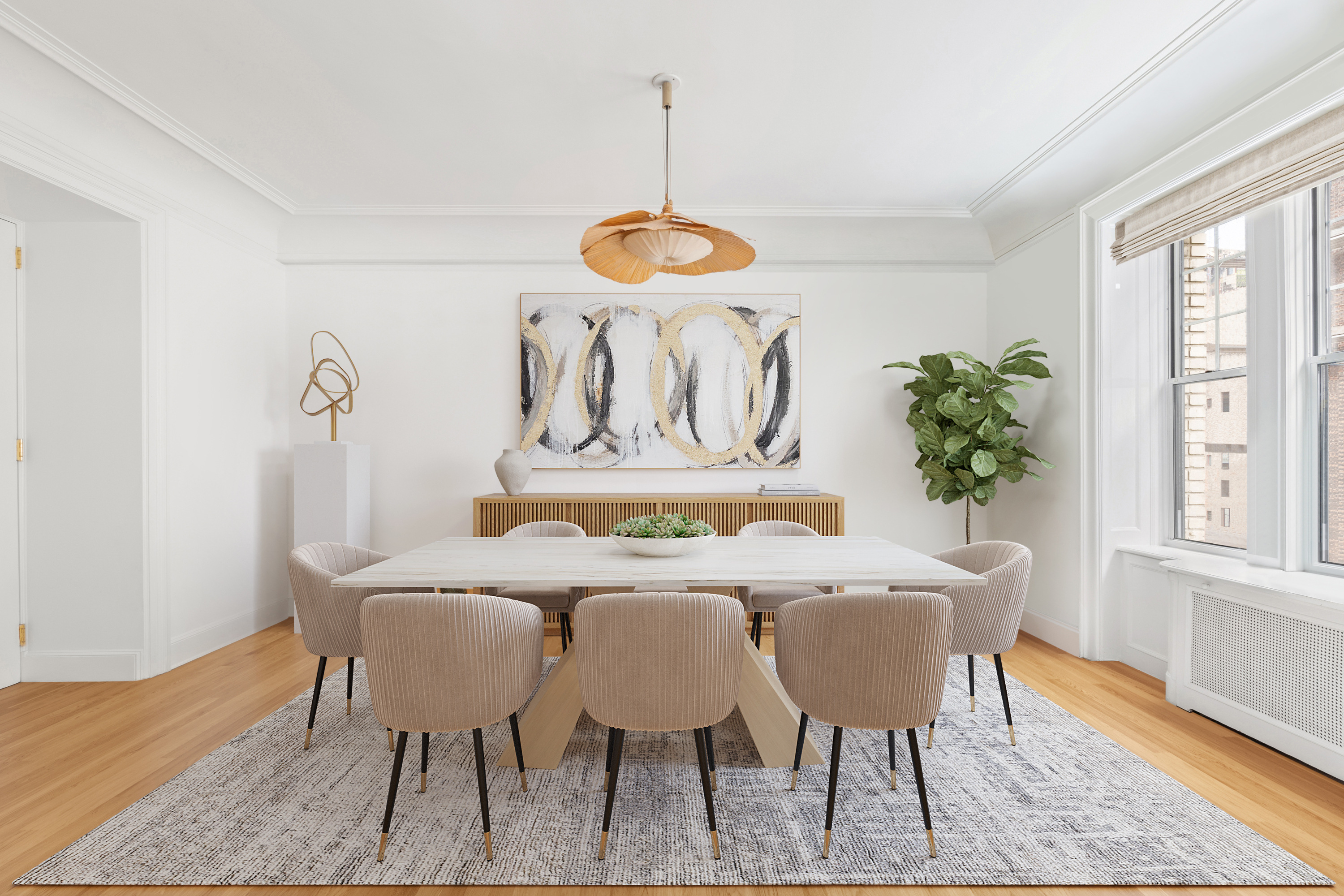 875 Park Avenue, Unit 9A Manhattan, NY 10075 - Photo 5 of 14 a view of a dining room with furniture window and wooden floor