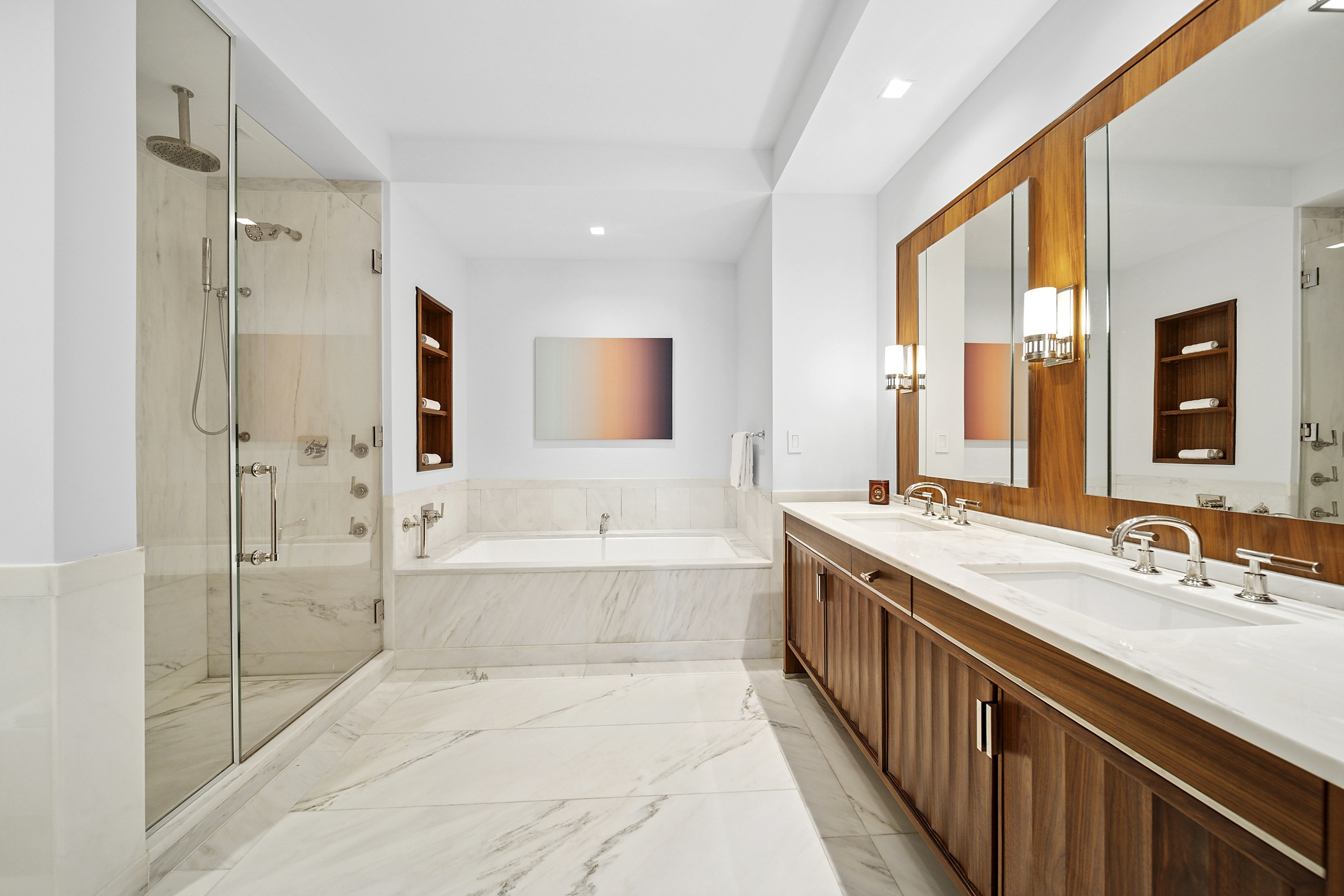 150 Charles Street, Unit 4AN Manhattan, NY 10014 - Photo 7 of 19 a spacious bathroom with a bathtub shower sink and mirror