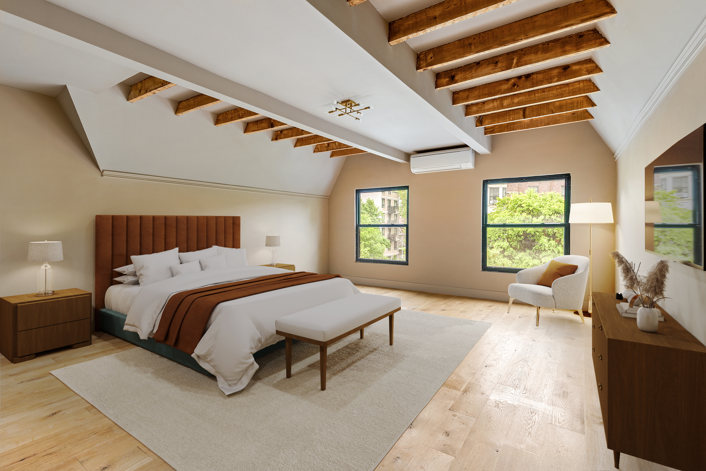 697 East 21st Street Brooklyn, NY 11210 - Photo 10 of 24 a spacious bedroom with a bed and a couch