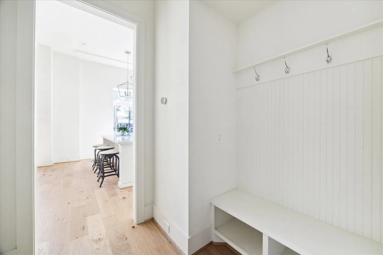 a view of small space with wooden floor