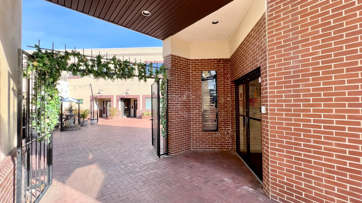 a view of a porch with a patio