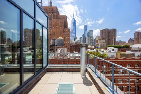 a city view with tall buildings