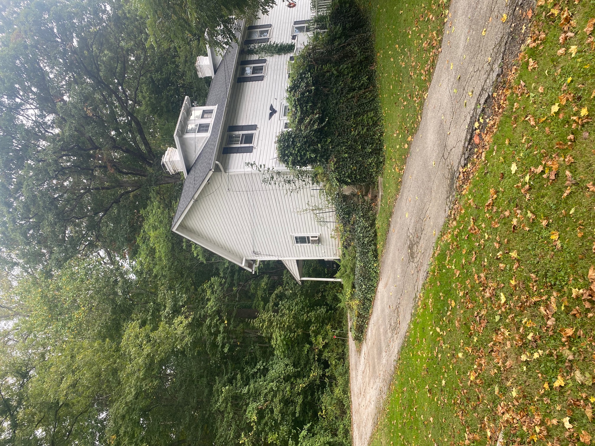 a front view of a house with yard and green space