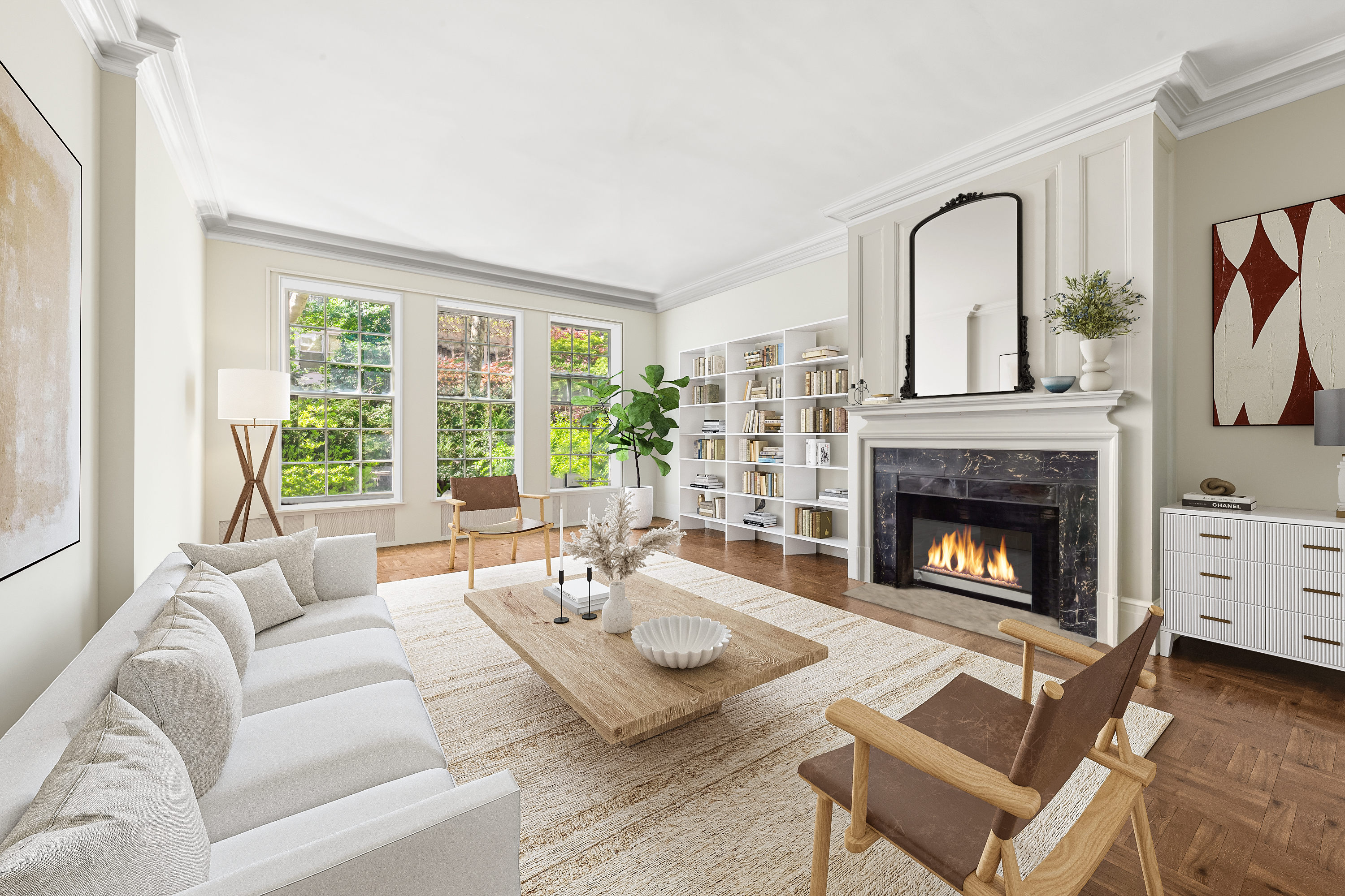 240 East 62nd Street Manhattan, NY 10065 - Photo 3 of 12 a living room with furniture and a fireplace