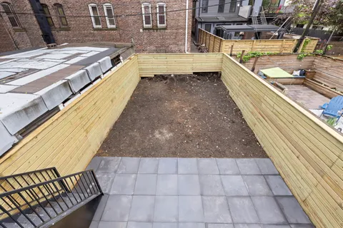 a view of a balcony with countertop