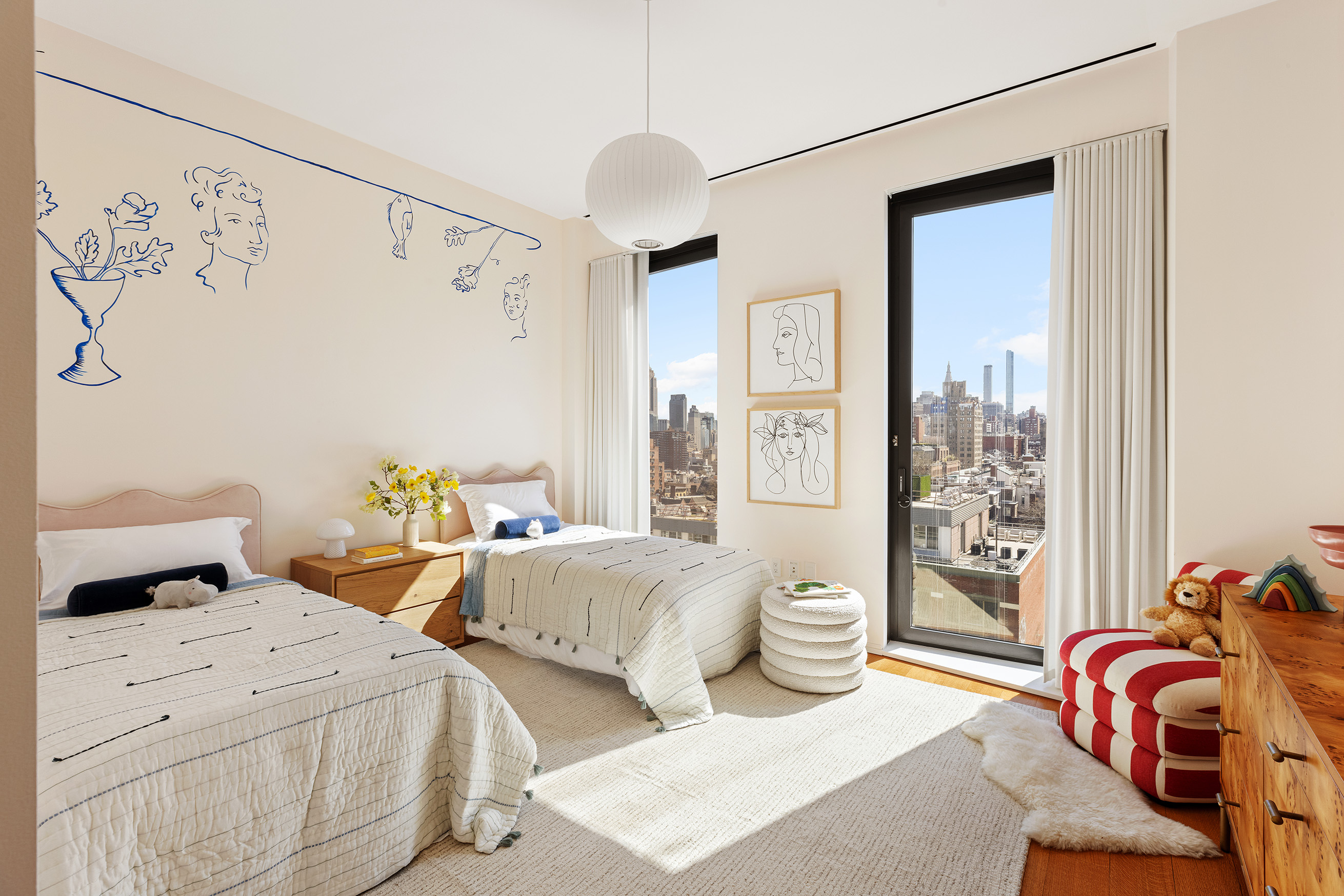 505 West 19th Street, Unit PH1 Manhattan, NY 10011 - Photo 18 of 26 a bedroom with 2 bed and a window with outer view