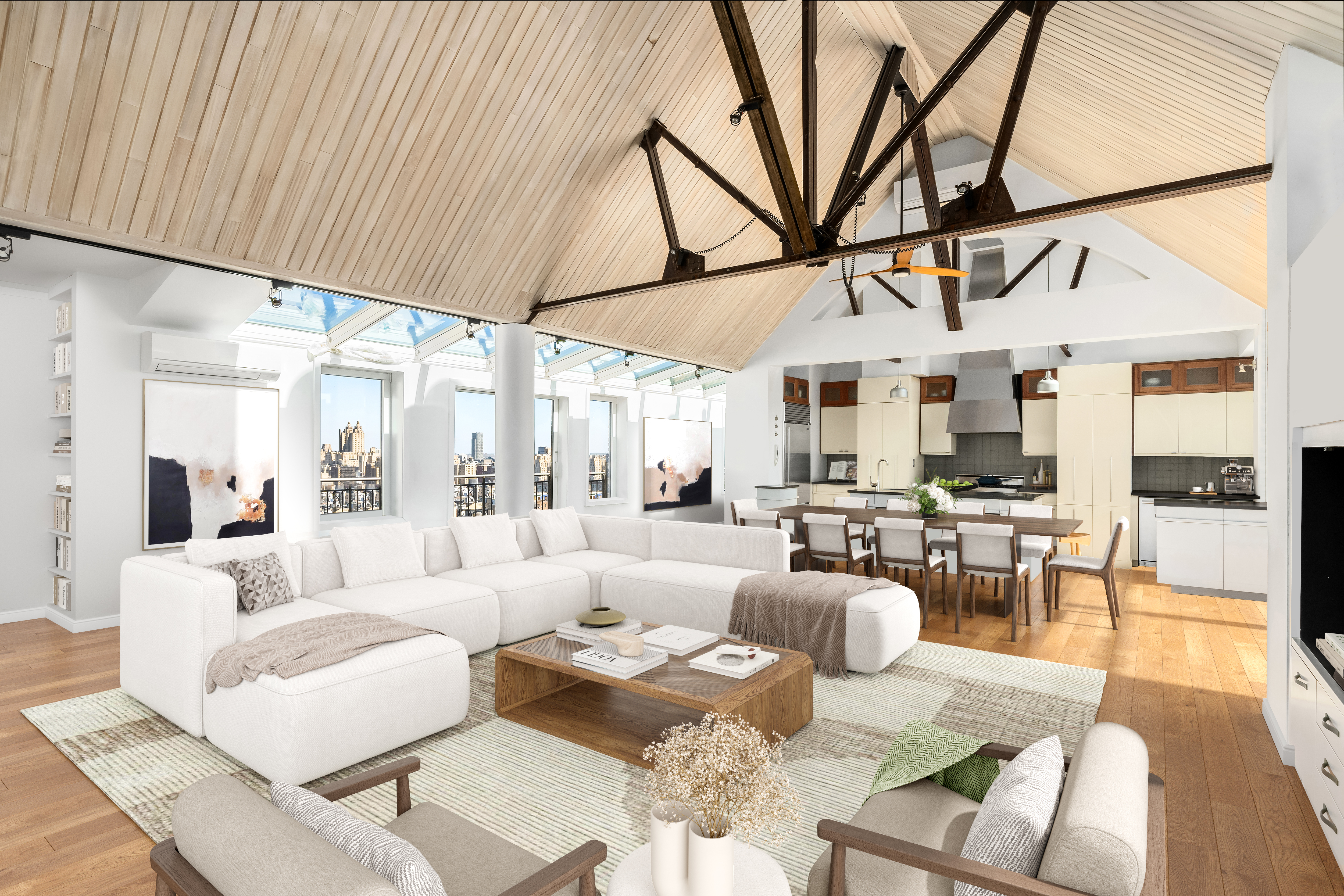 2166 Broadway, Unit PH Manhattan, NY 10024 - Photo 2 of 37 a living room with furniture a large window a table and chairs