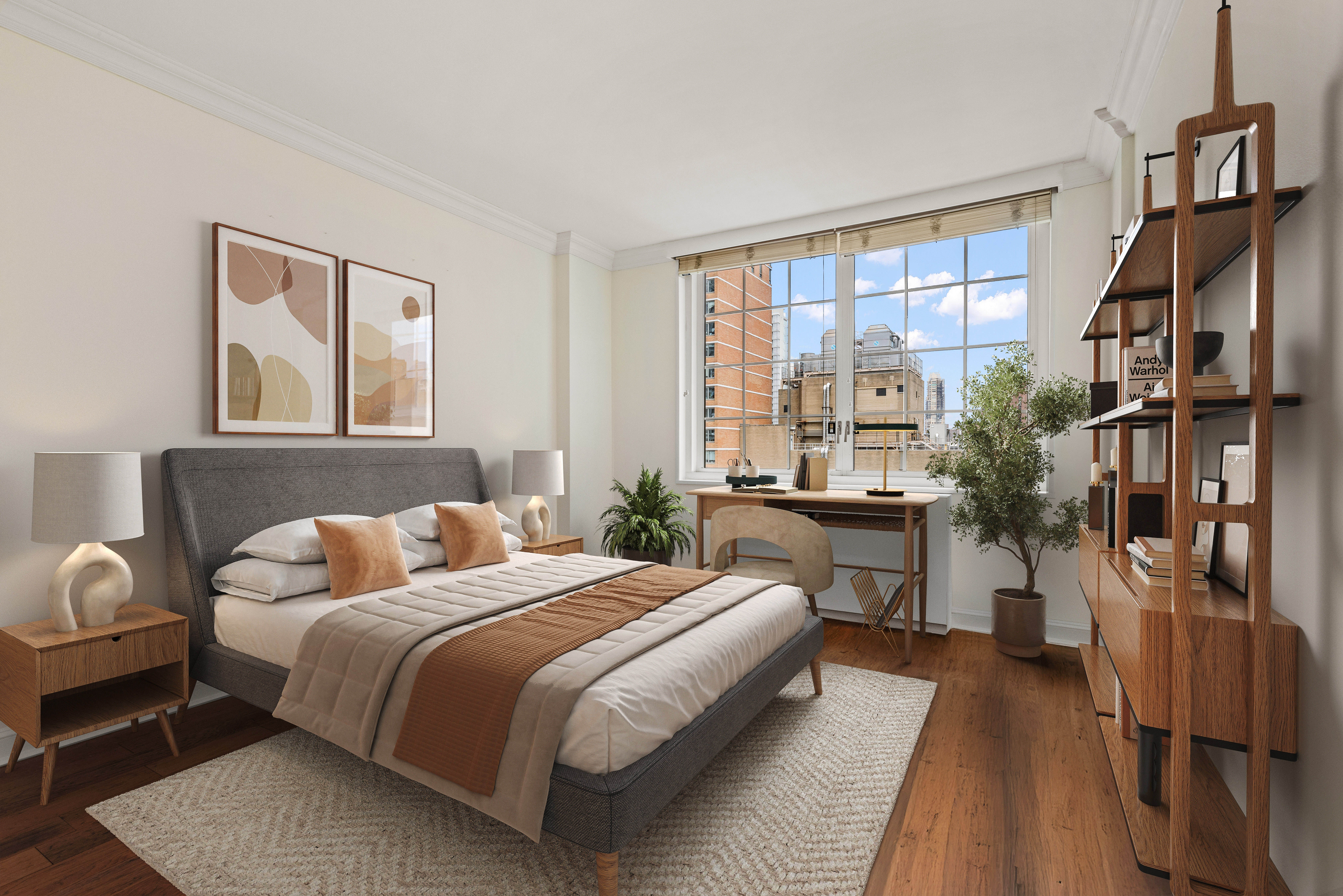 245 East 54th Street, Unit 25ST Manhattan, NY 10022 - Photo 6 of 8 a bedroom with a bed and wooden floor