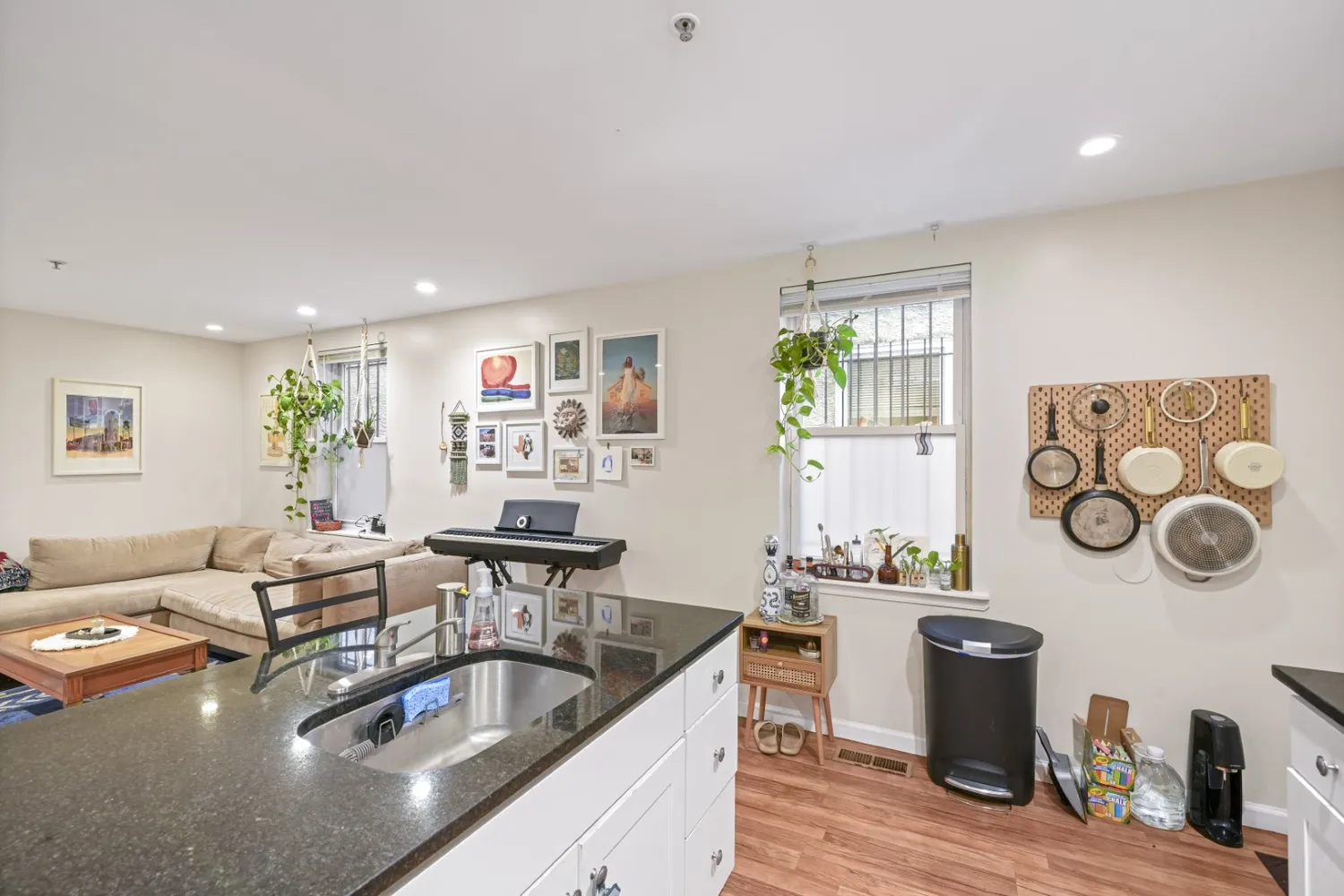 a bedroom that has a bed and a table in it