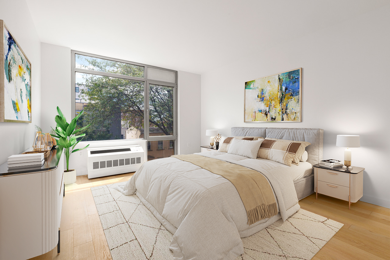 192 Spencer Street, Unit 4C Brooklyn, NY 11205 - Photo 3 of 7 a bedroom with a bed and a large window