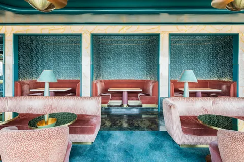 a room with furniture and a potted plant