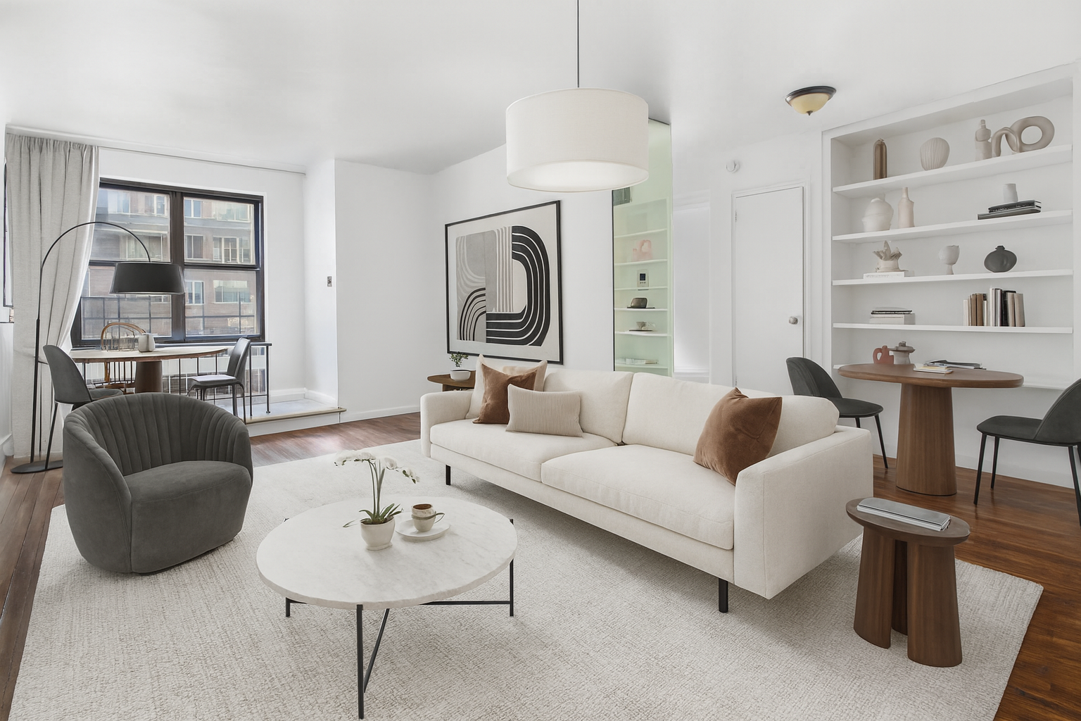 315 East 56th Street, Unit 5H Manhattan, NY 10022 - Photo 1 of 9 a living room with furniture and a large window