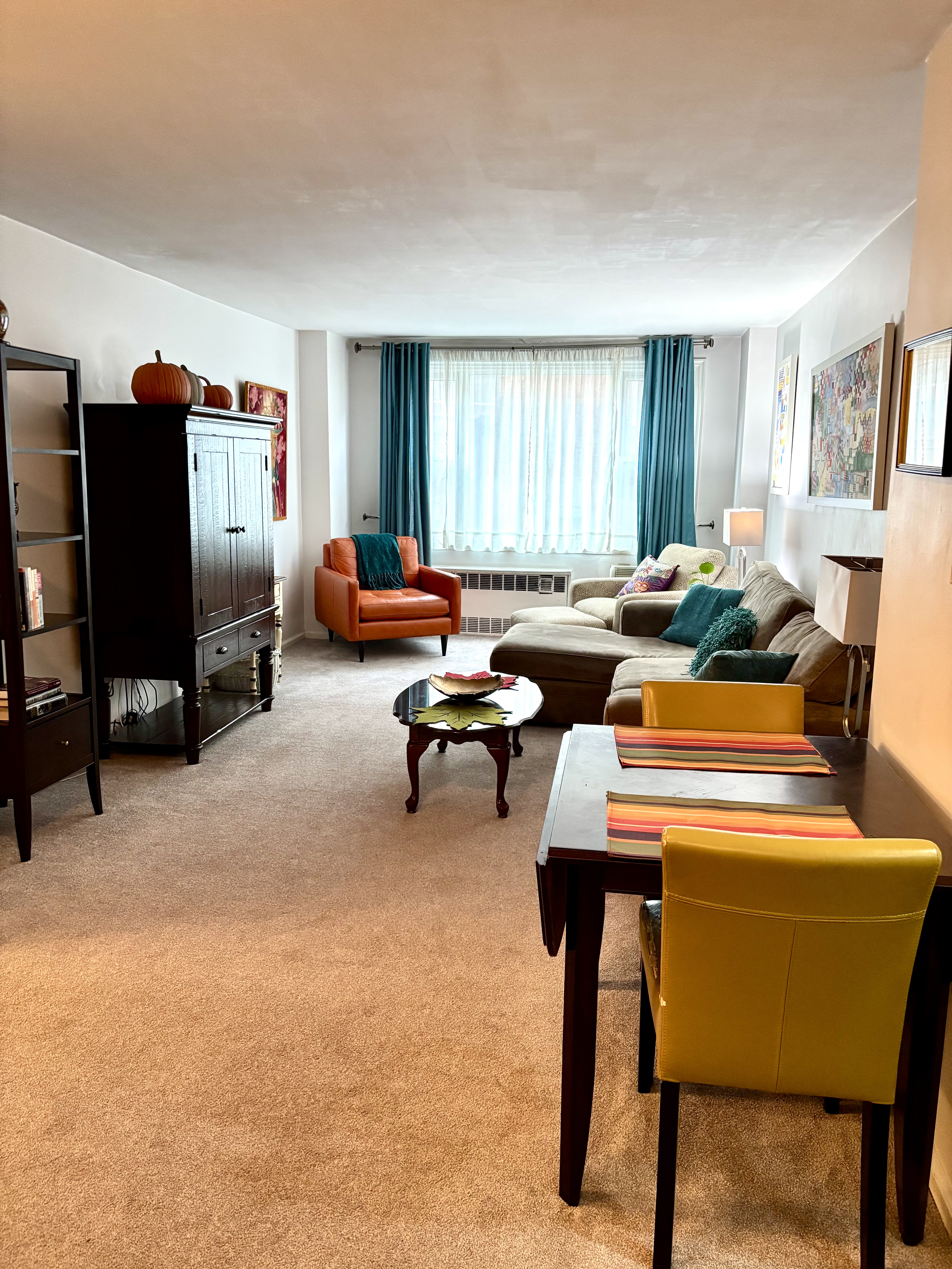 a living room with furniture a window and a flat screen tv