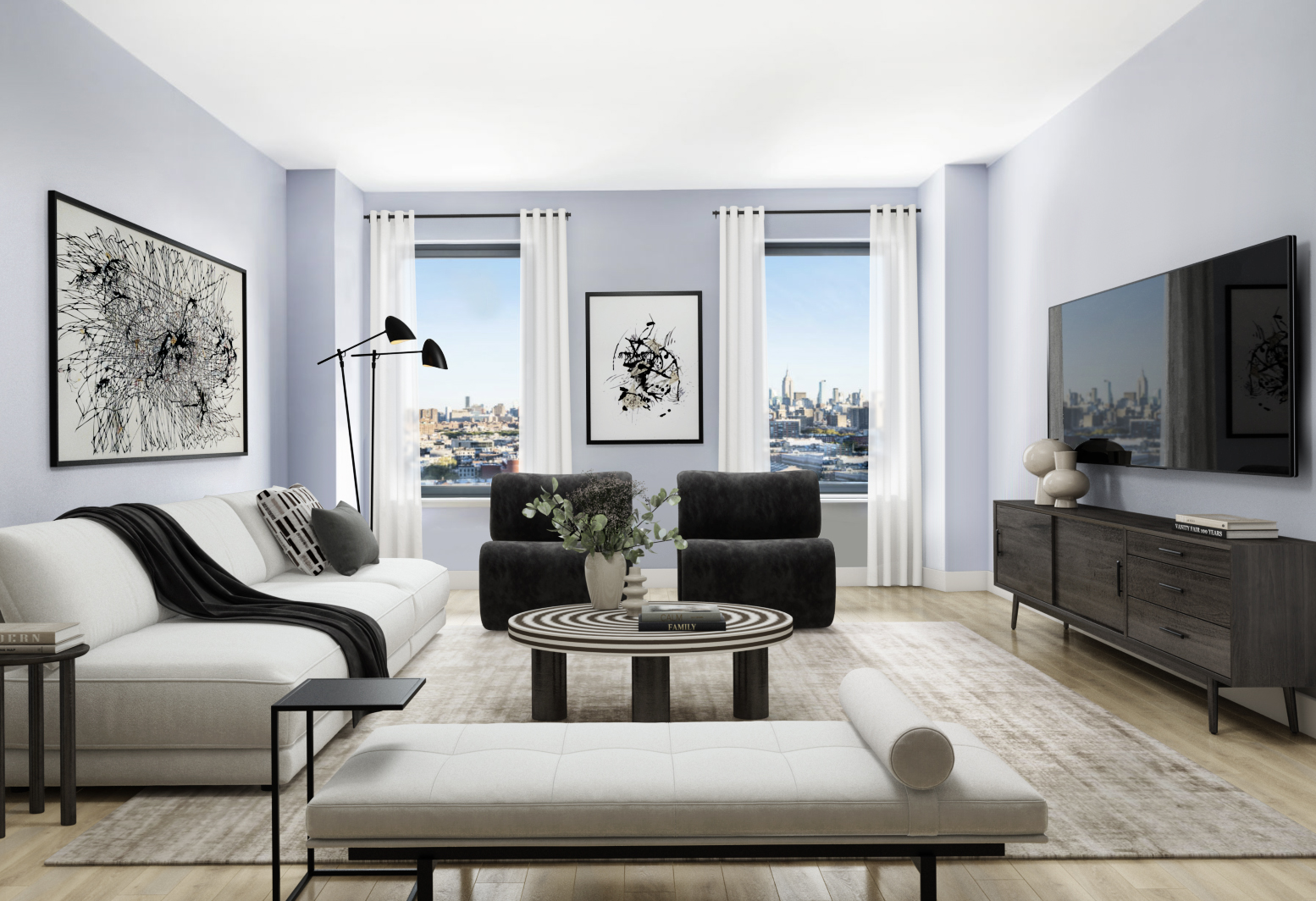 145 Clinton Street, Unit 4N Manhattan, NY 10002 - Photo 1 of 18 a living room with furniture and a flat screen tv