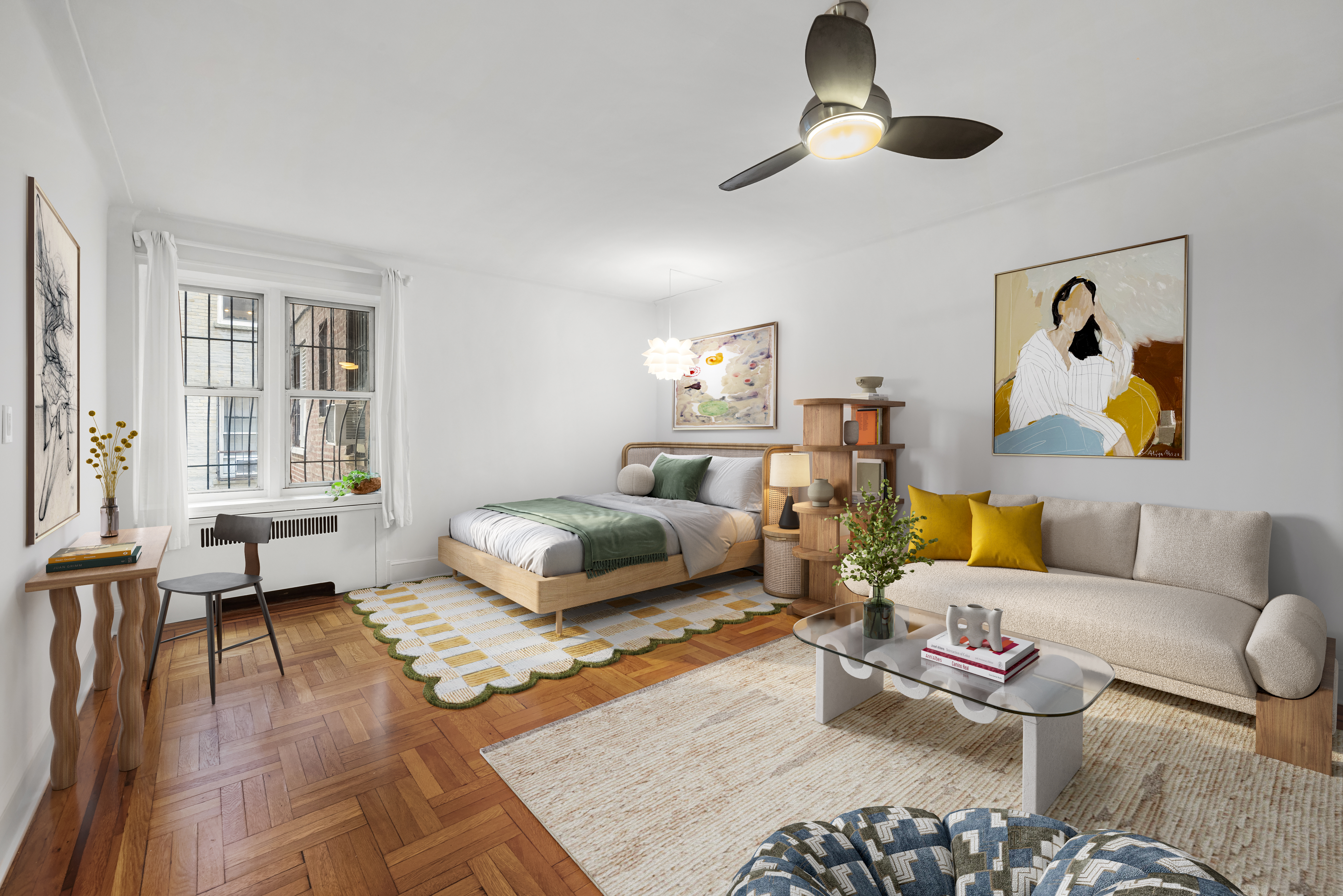 55 Eastern Parkway, Unit 1D Brooklyn, NY 11238 - Photo 2 of 5 a bedroom with a bed and wooden floor