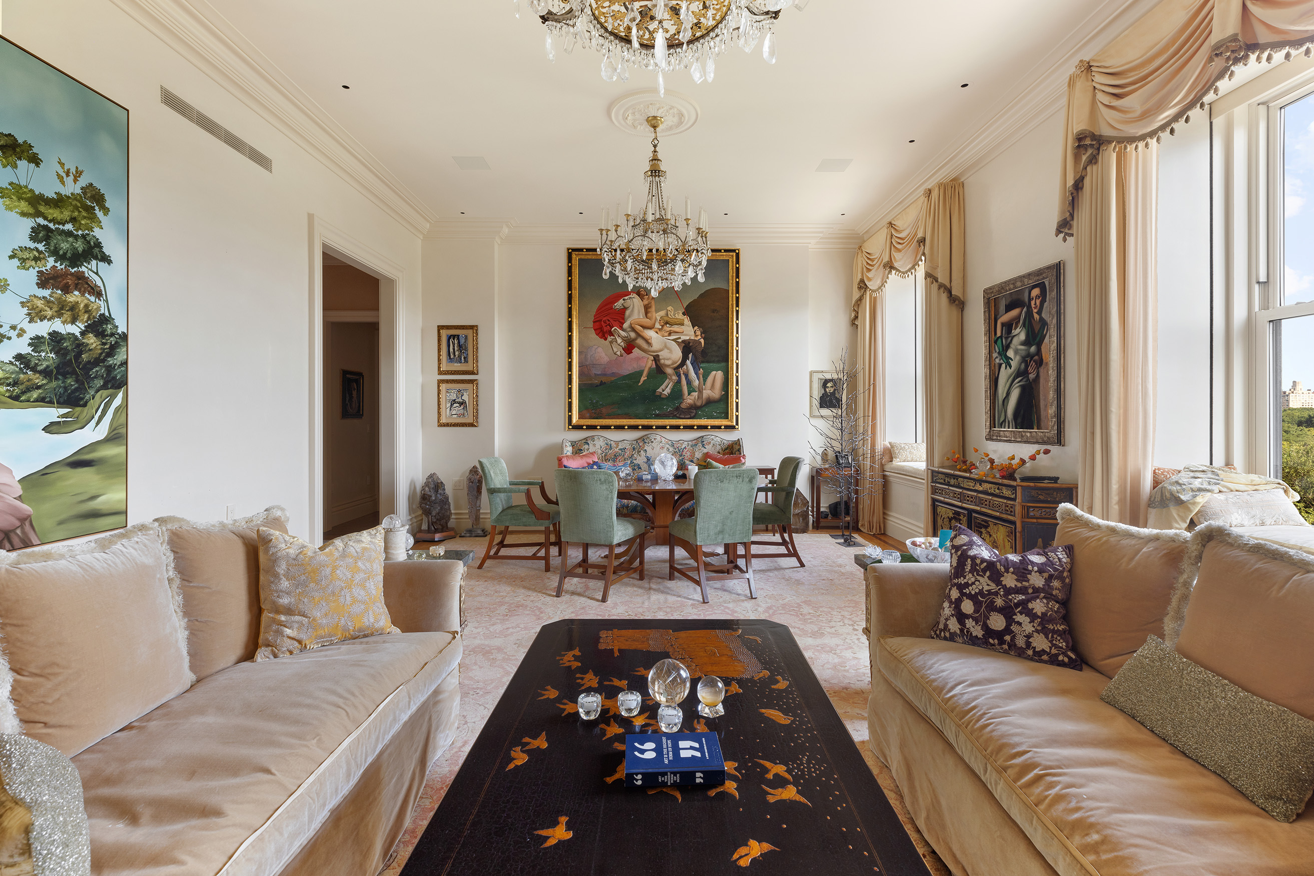 1 Central Park South, Unit 8010203 Manhattan, NY 10019 - Photo 6 of 45 a living room with furniture and a chandelier