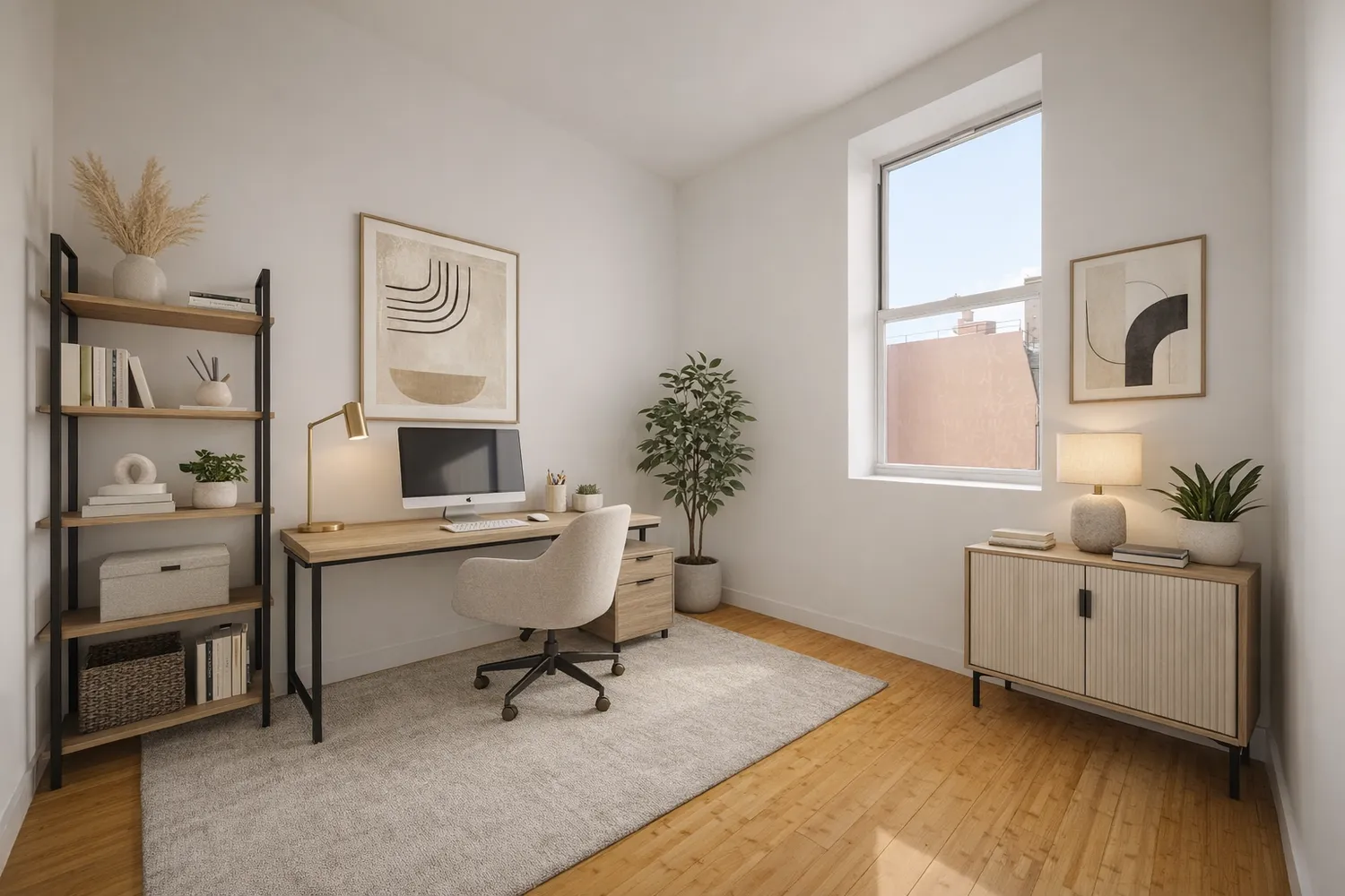 a workspace with furniture