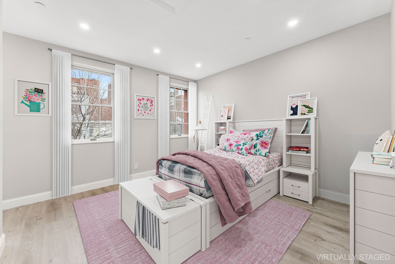 a workspace with furniture and window