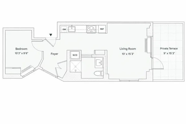 a picture of a room with a white wall and a white refrigerator