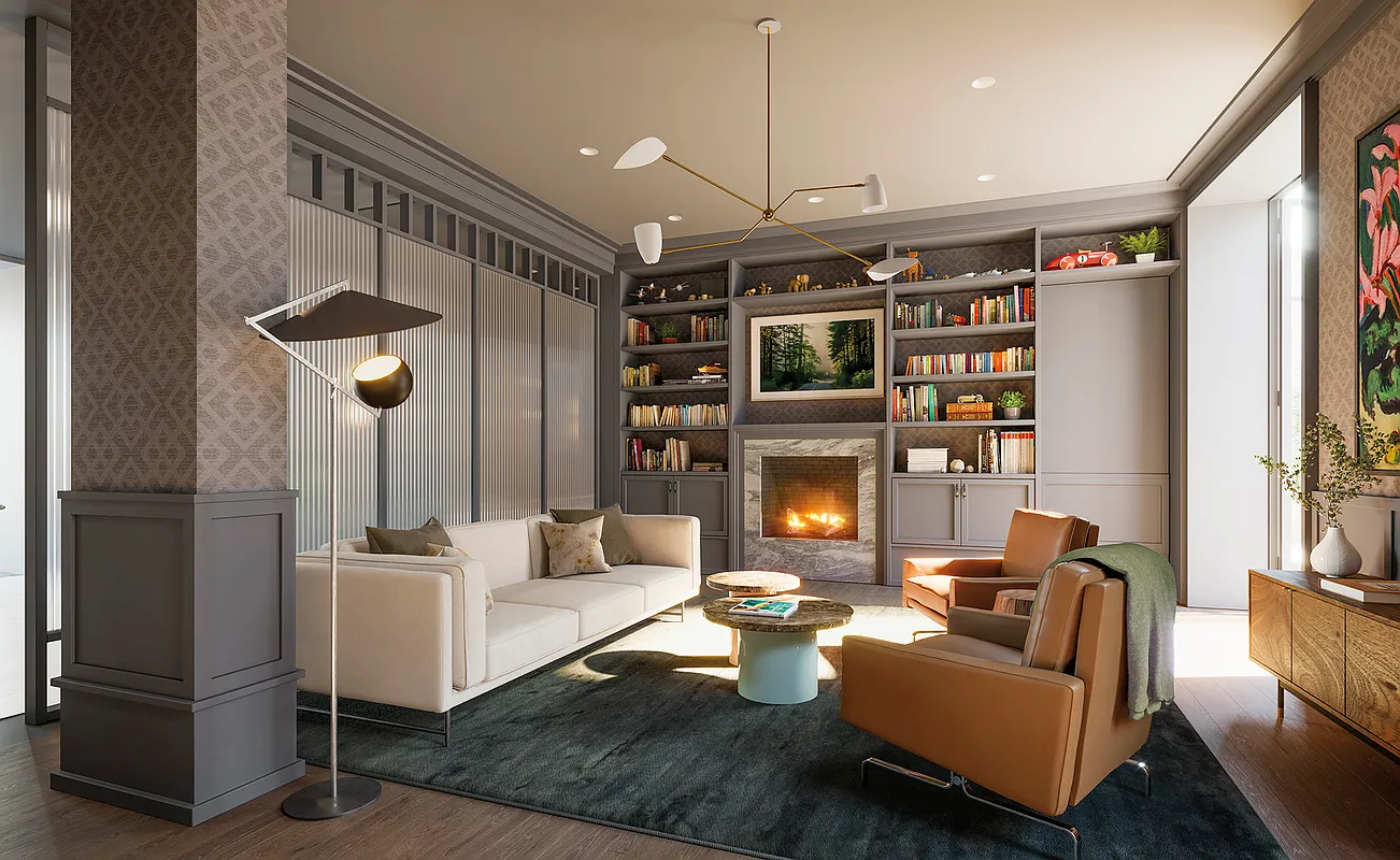 76 Schermerhorn Street, Unit 2C Brooklyn, NY 11201 - Photo 13 of 16 a living room with furniture and a fireplace