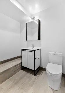 a bathroom with a toilet a sink and mirror
