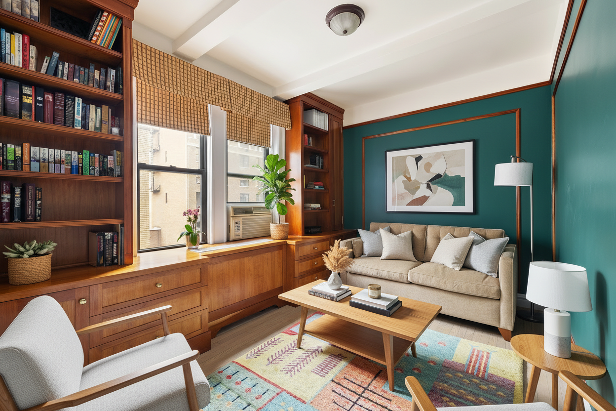 119 East 84th Street, Unit 9C Manhattan, NY 10028 - Photo 7 of 10 a living room with furniture and a book shelf