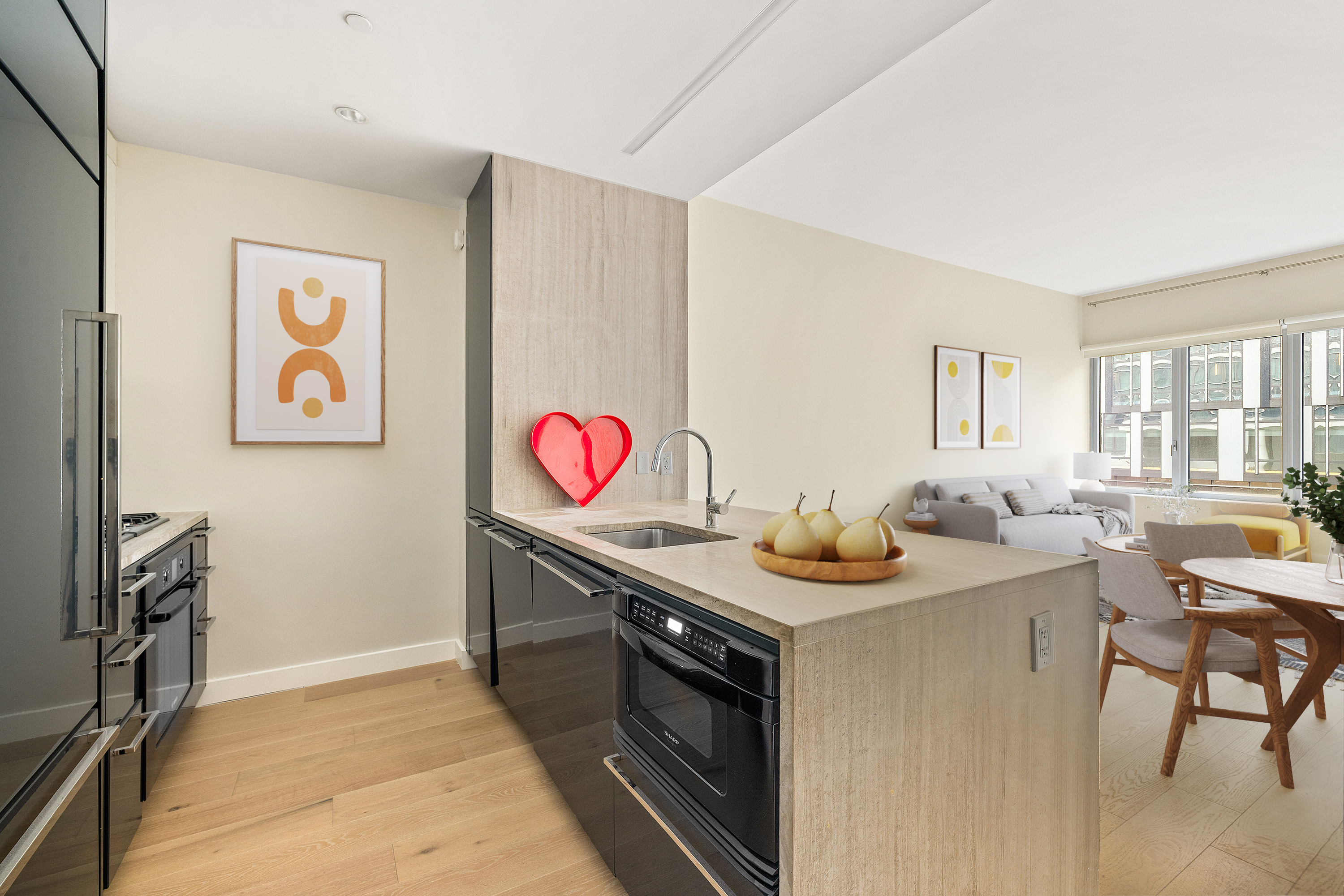 2 Northside Piers, Unit 2I Brooklyn, NY 11249 - Photo 2 of 12 a view of a kitchen area with granite countertop a stove and a sink