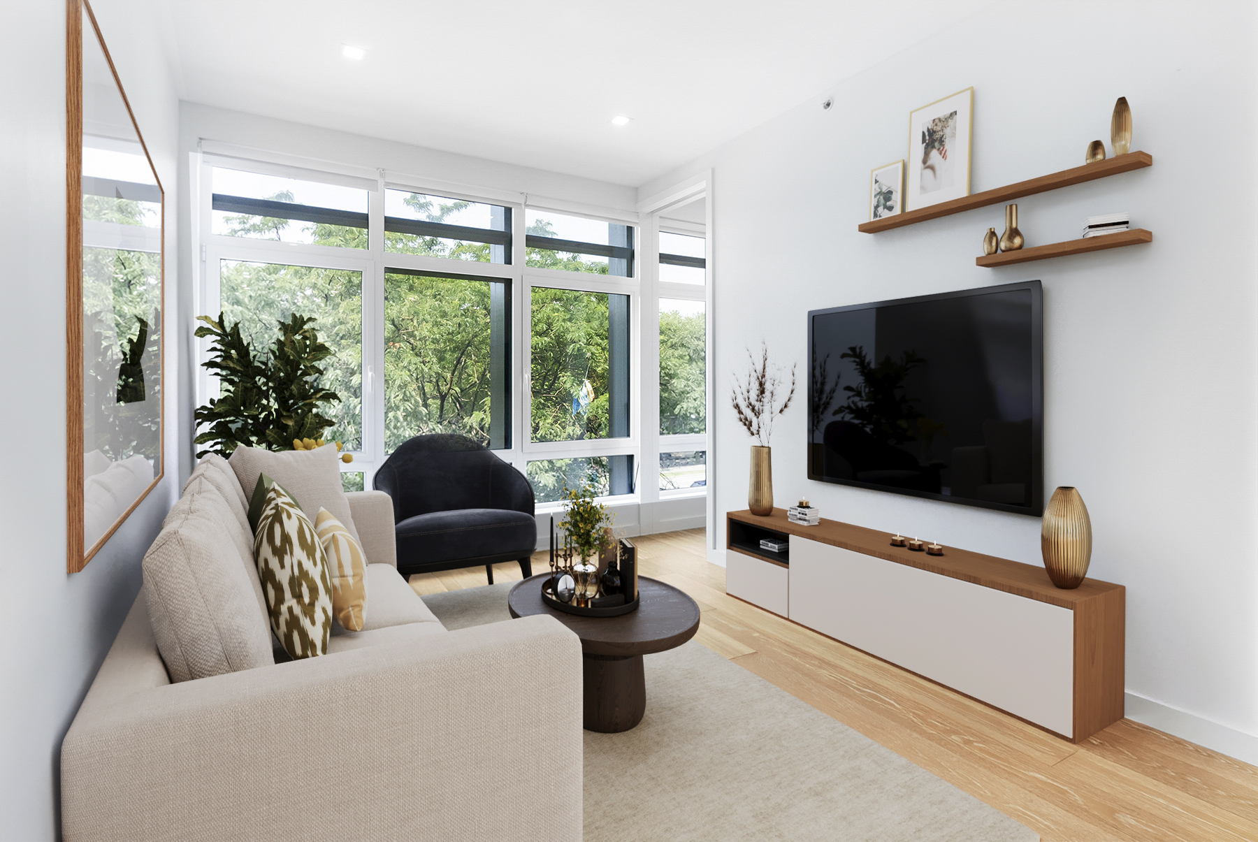 309 Ocean Parkway, Unit 4F Brooklyn, NY 11218 - Photo 2 of 14 a living room with furniture tv and a large window