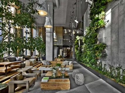 a couple of flower plants in front of building