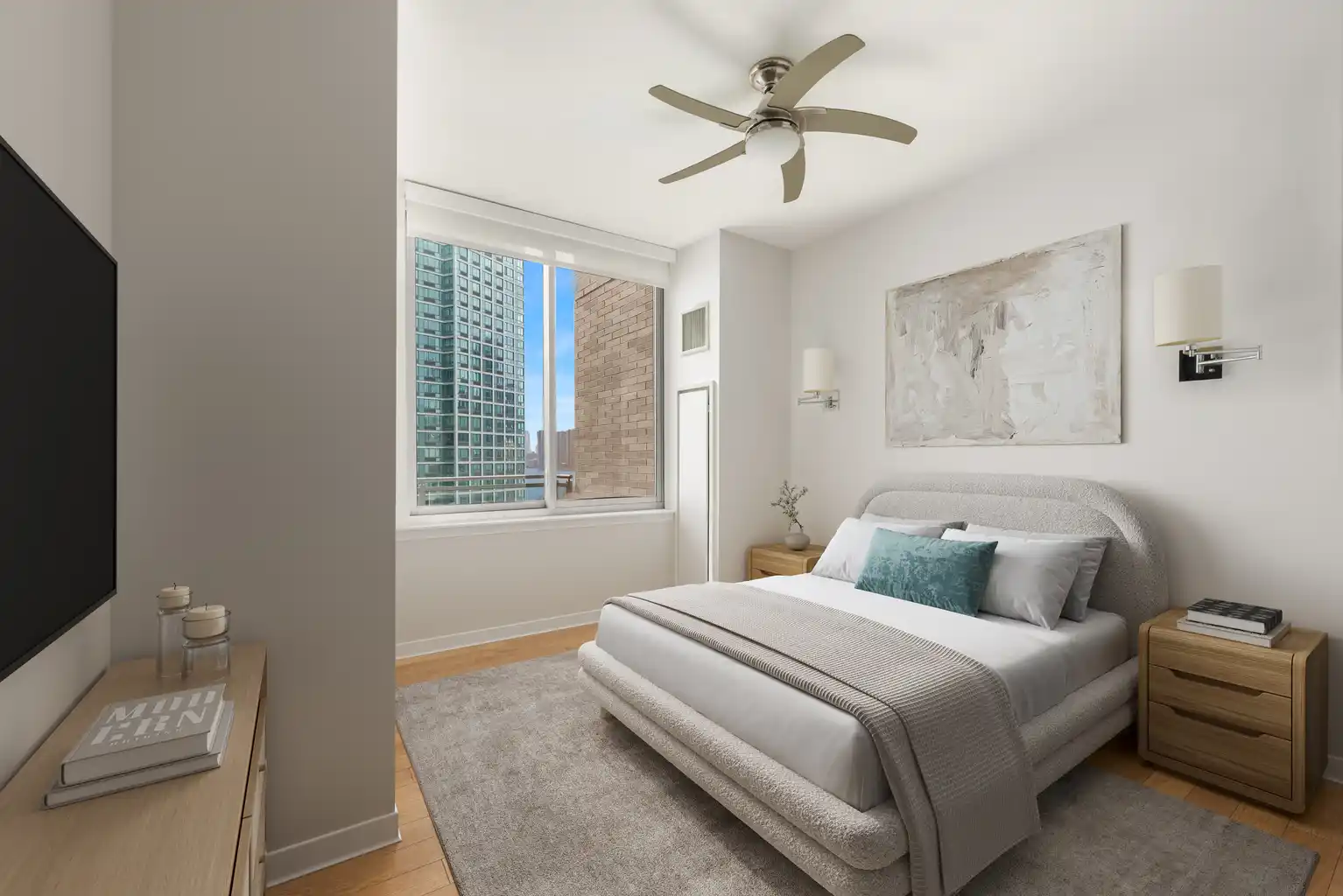 46-30 Center Boulevard, Unit 707 Queens, NY 11109 - Photo 8 of 23 a bedroom with a large bed and a window