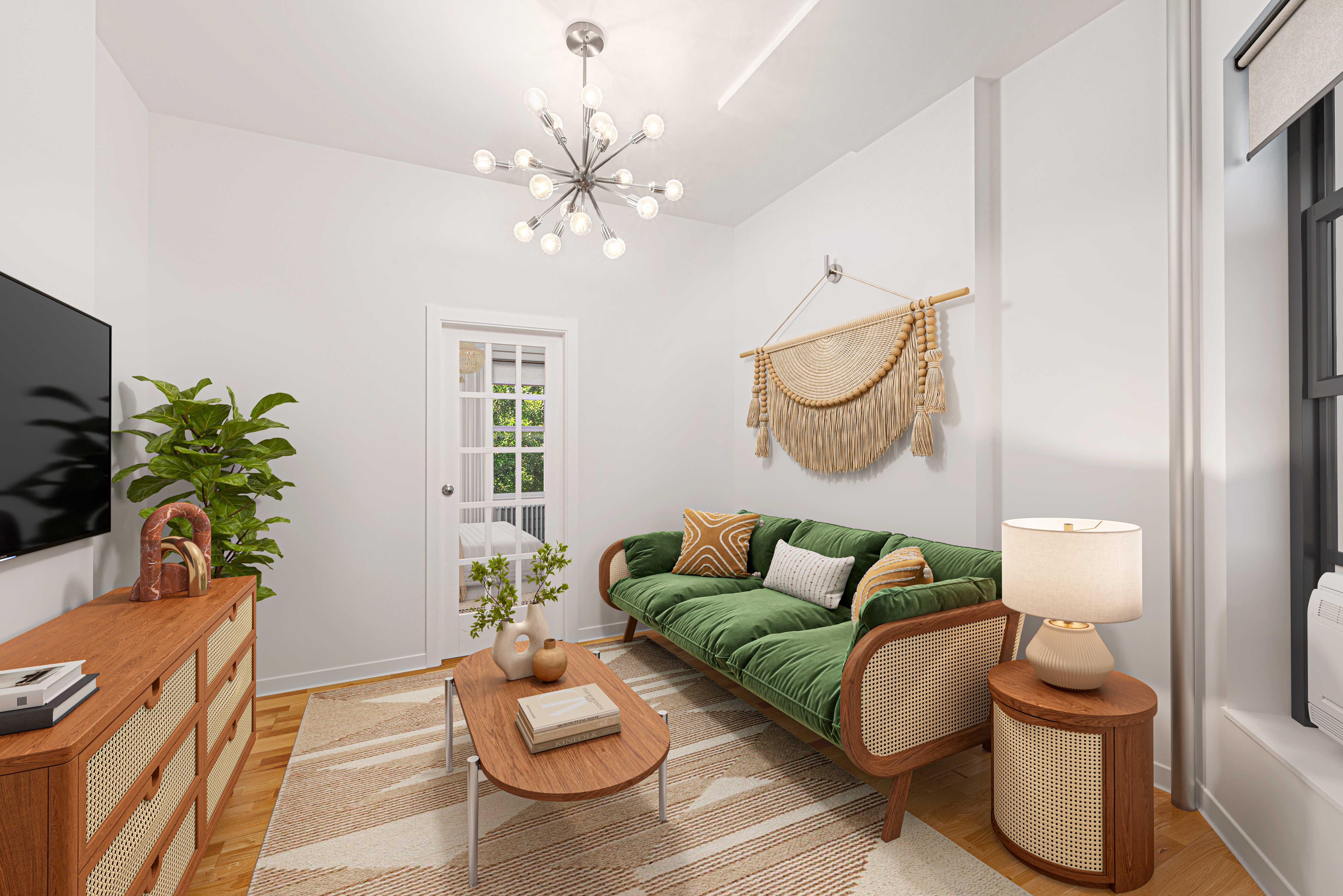 28 Perry Street, Unit 4E Manhattan, NY 10014 - Photo 3 of 9 a living room with furniture and a potted plant