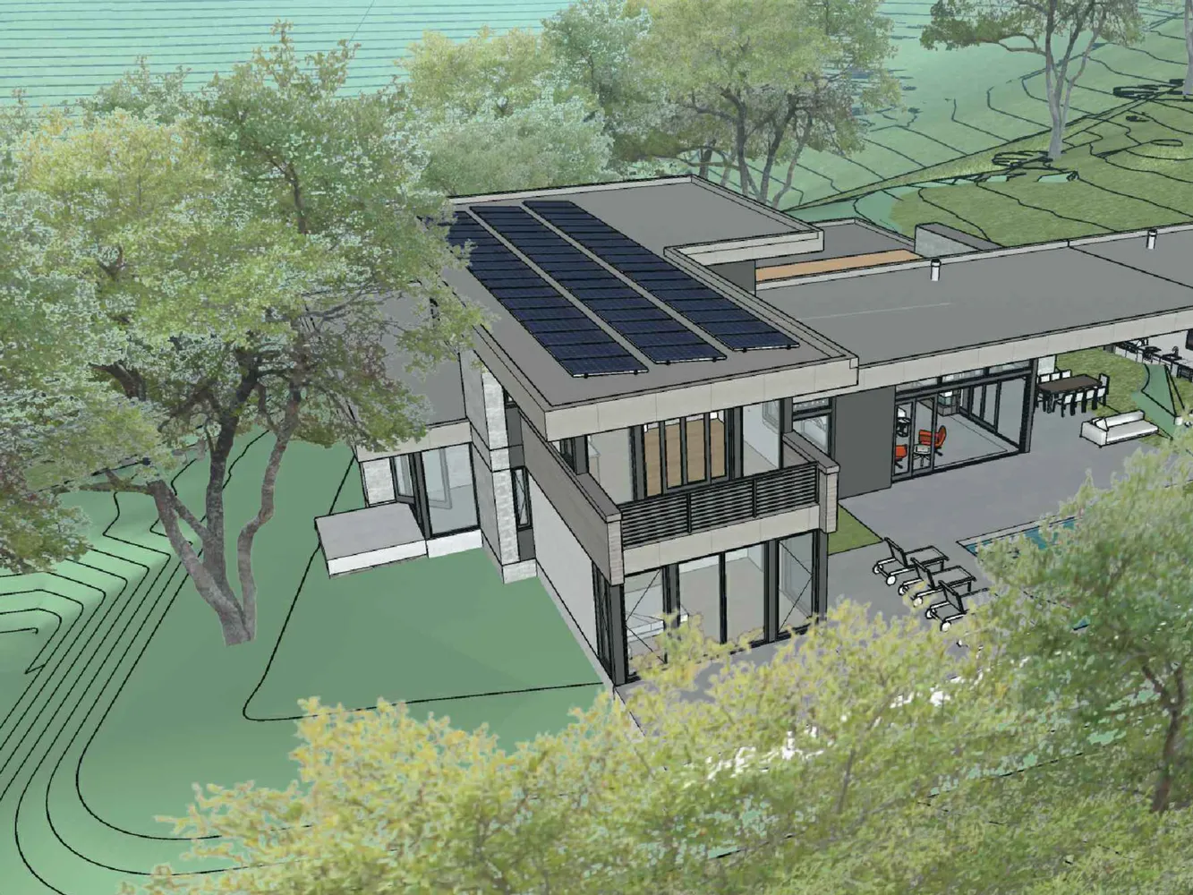 an aerial view of a house