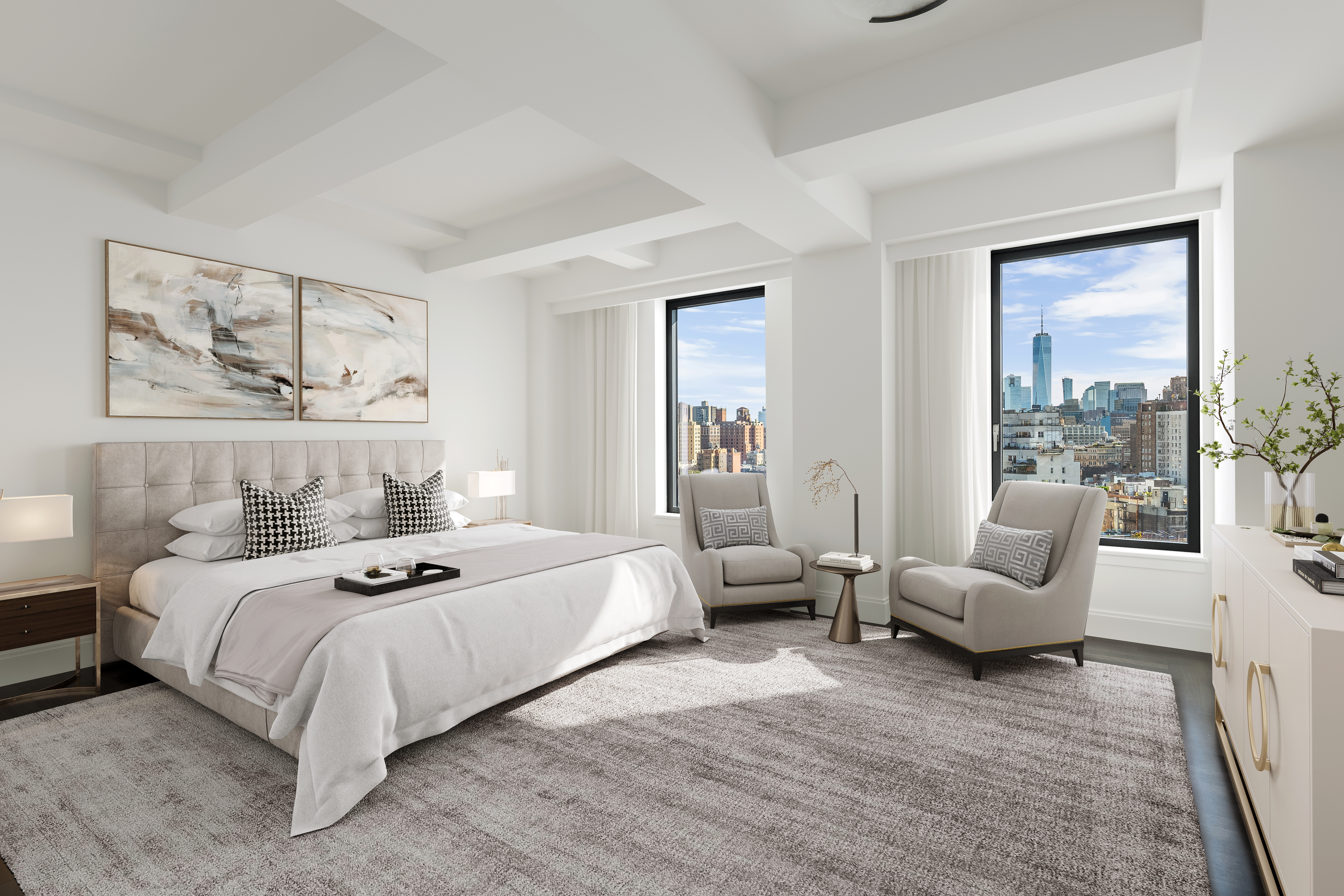 150 West 12th Street, Unit 11E Manhattan, NY 10011 - Photo 8 of 15 a bed room with a bed and a couch