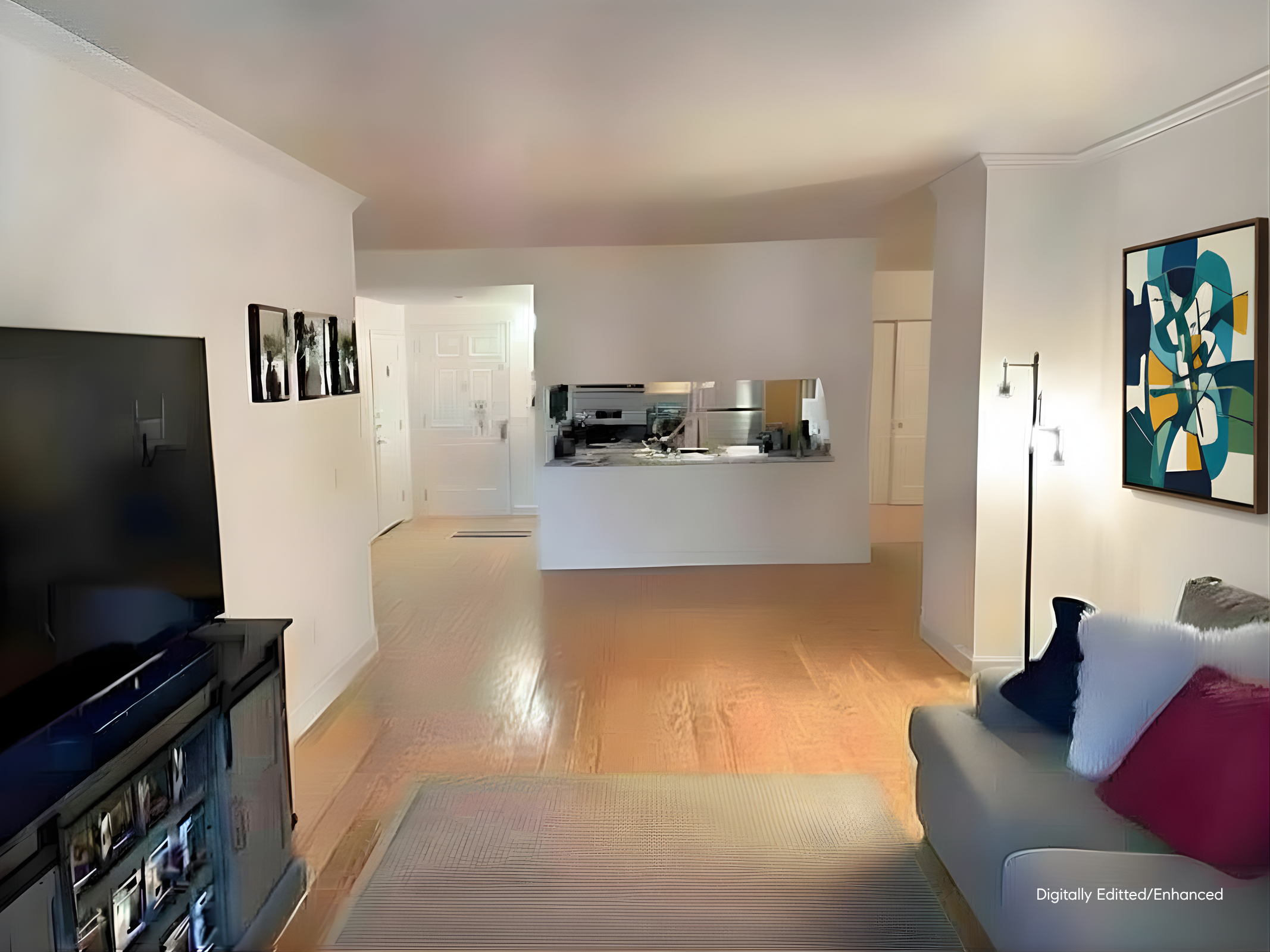 380 Lenox Avenue, Unit 3J Manhattan, NY 10027 - Photo 2 of 9 a living room with furniture and a flat screen tv