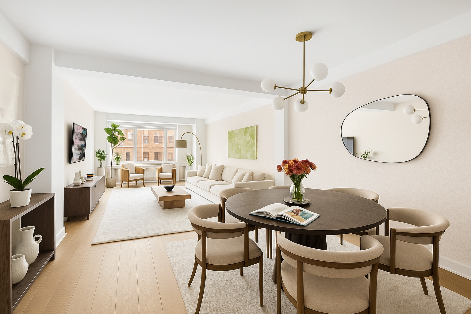 40 East 9th Street, Unit 7L Manhattan, NY 10003 - Photo 1 of 17 a dining room with furniture and a mirror