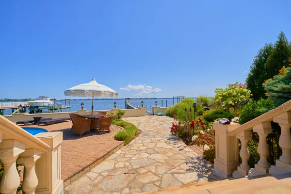 a view of a terrace with furniture