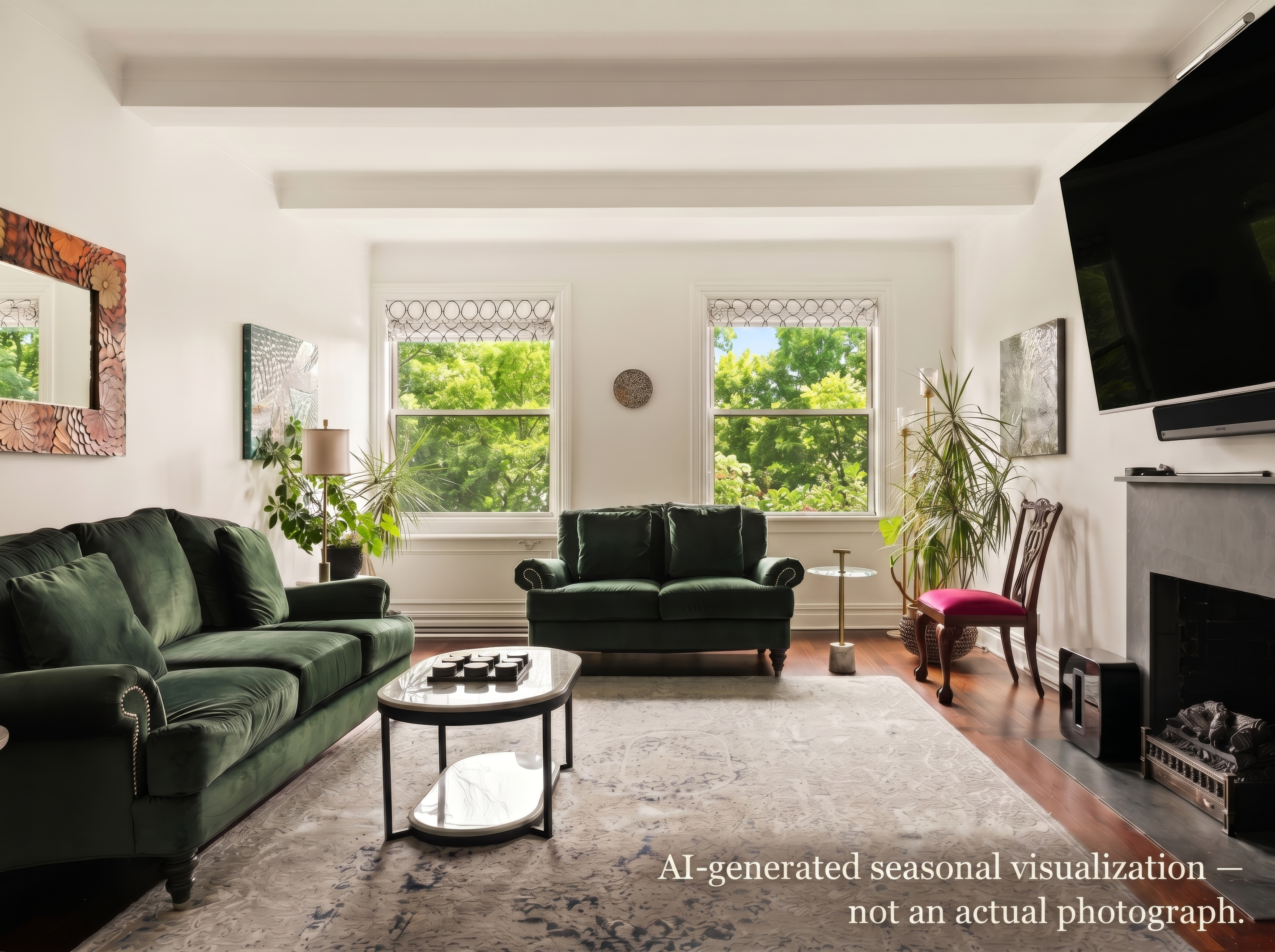 1158 5th Avenue, Unit 4A Manhattan, NY 10128 - Photo 2 of 24 a living room with furniture a flat screen tv and a fireplace