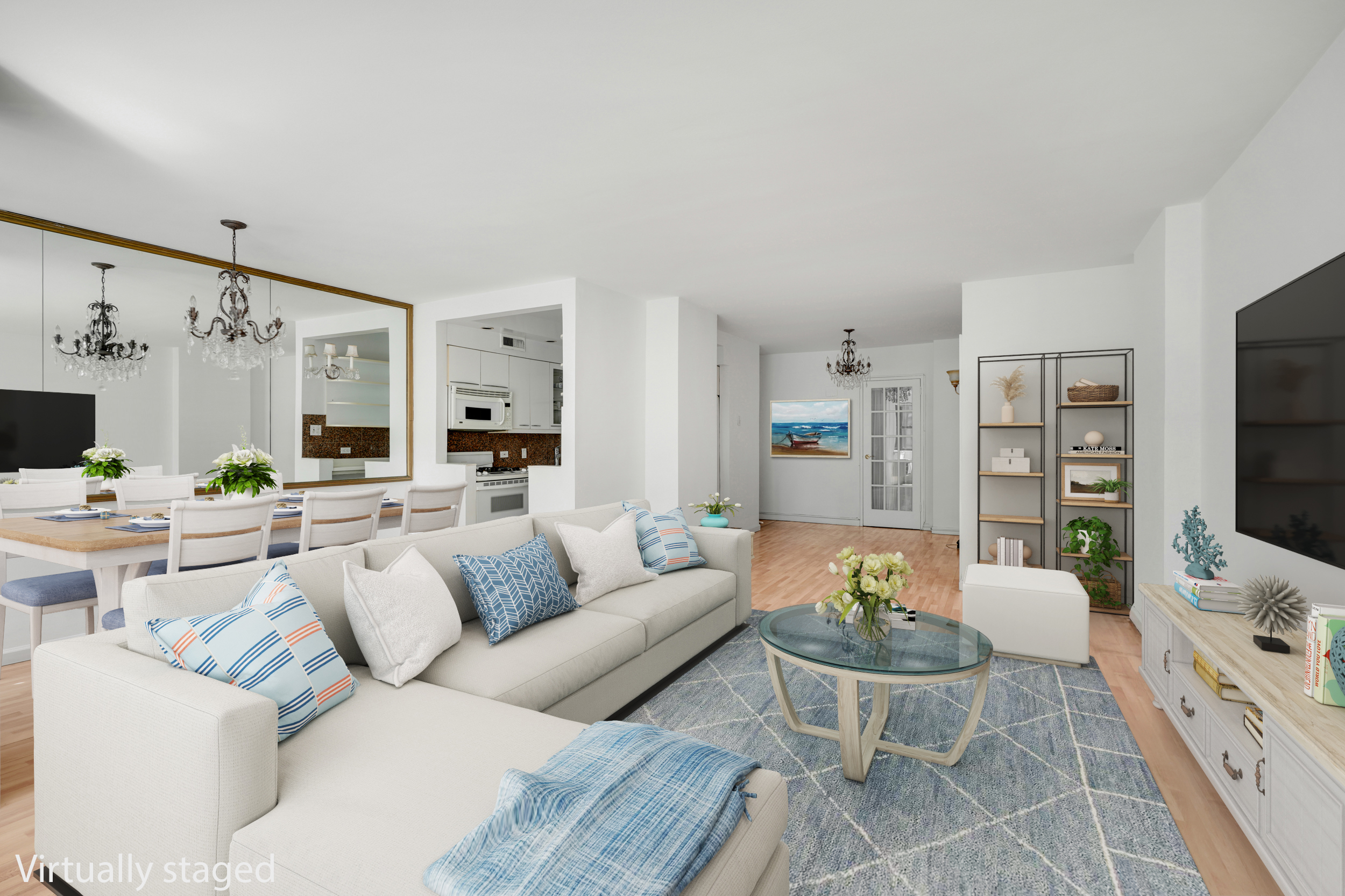 357 East 57th Street, Unit 5D Manhattan, NY 10022 - Photo 2 of 23 a living room with furniture and a flat screen tv