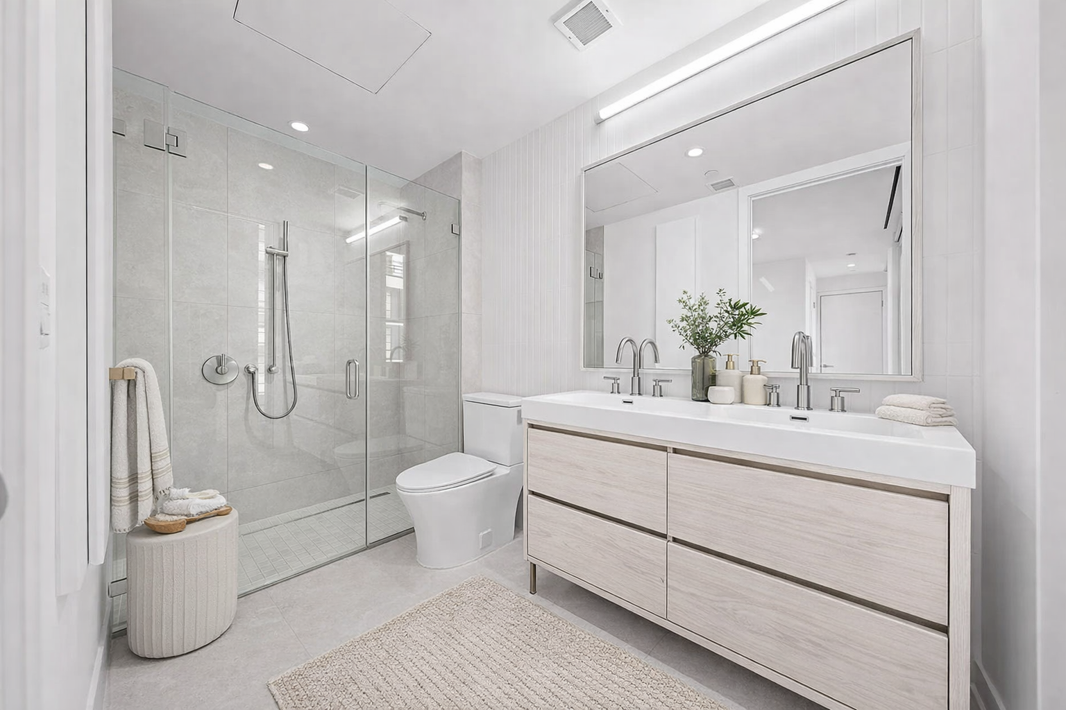 130 2nd Street, Unit TH1 Brooklyn, NY 11231 - Photo 10 of 23 a bathroom with a granite countertop sink a toilet a mirror and shower