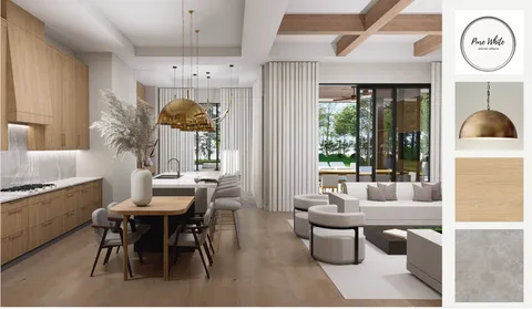 a dining room with furniture window and outside view