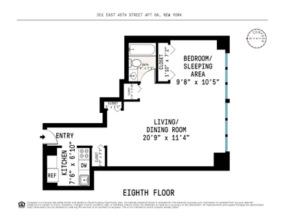 $485,000 | 301 East 45th Street, Unit 8A | Midtown East