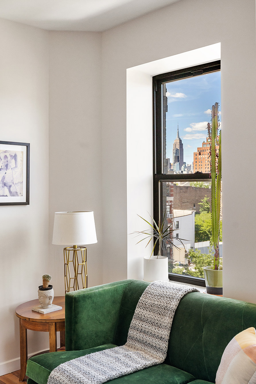 702 East 5th Street, Unit 5E Manhattan, NY 10009 - Photo 6 of 14 a living room with a couch and a potted plant