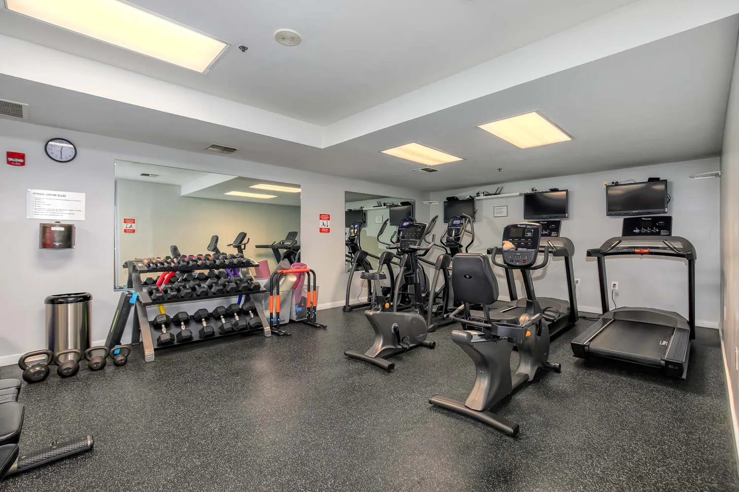 a view of a room with gym equipment