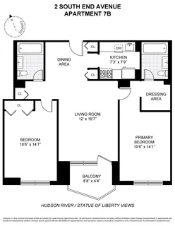 $895,000 | 2 South End Avenue, Unit 7B | Battery Park City